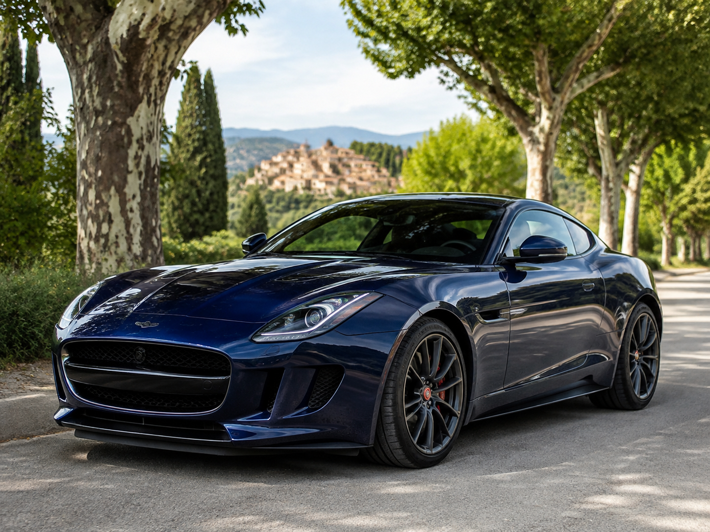 Illustration d’une Jaguar F-Type coupé bleue